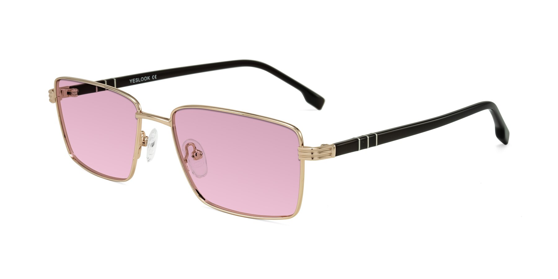 Angle of Raiyah in Gold/Dark Brown with Light Wine Tinted Lenses