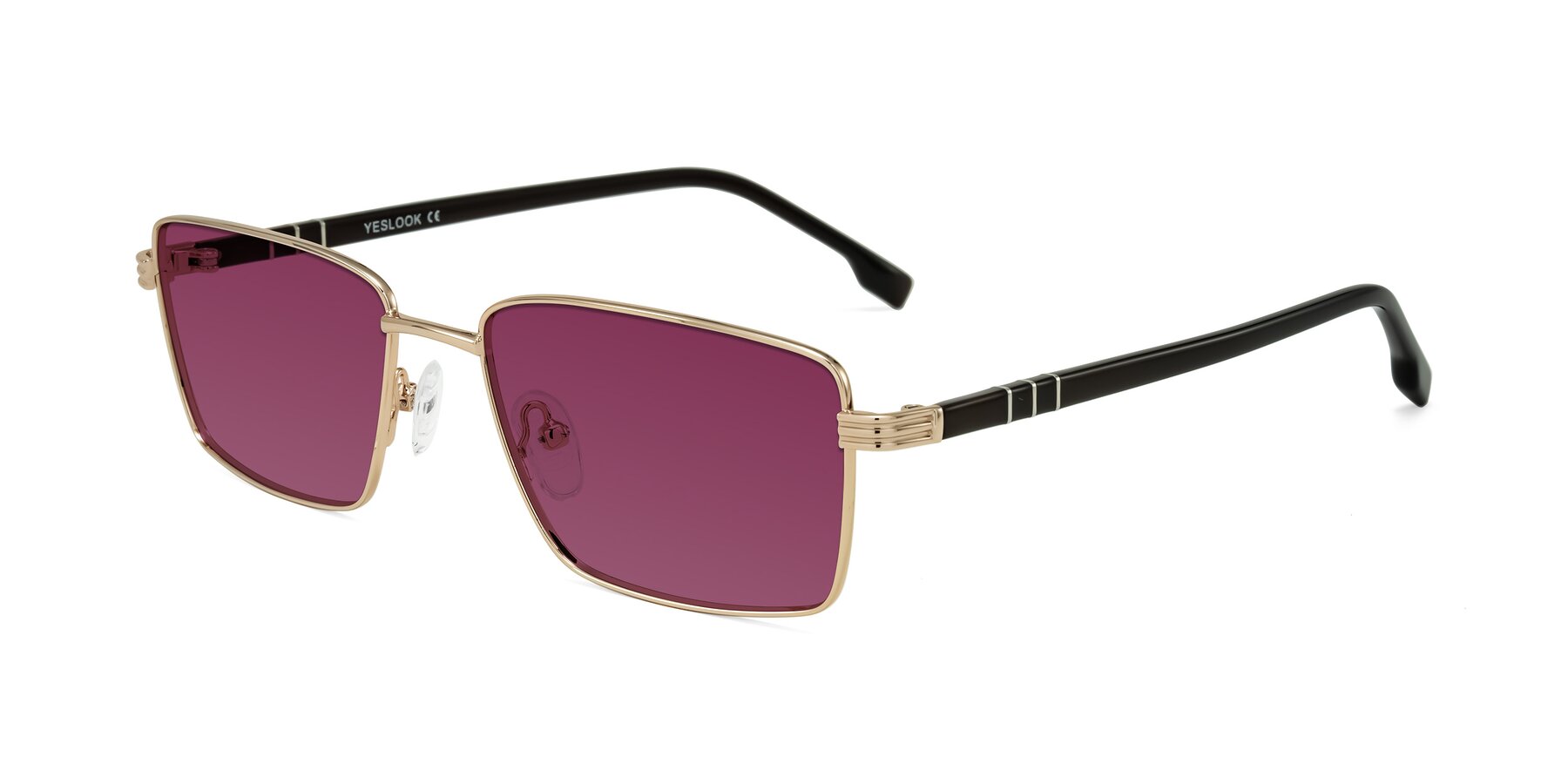 Angle of Raiyah in Gold/Dark Brown with Wine Tinted Lenses