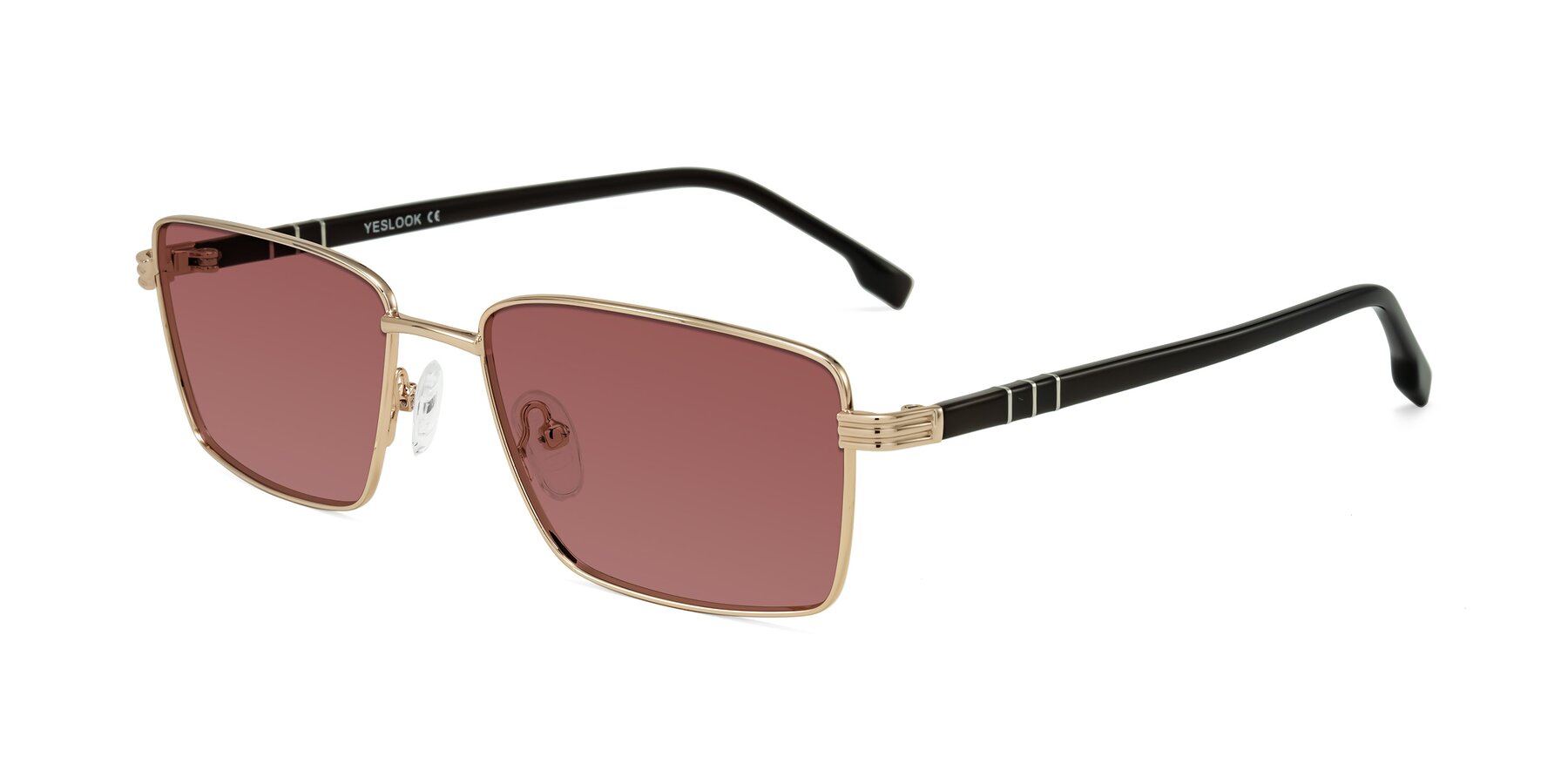 Angle of Raiyah in Gold/Dark Brown with Garnet Tinted Lenses