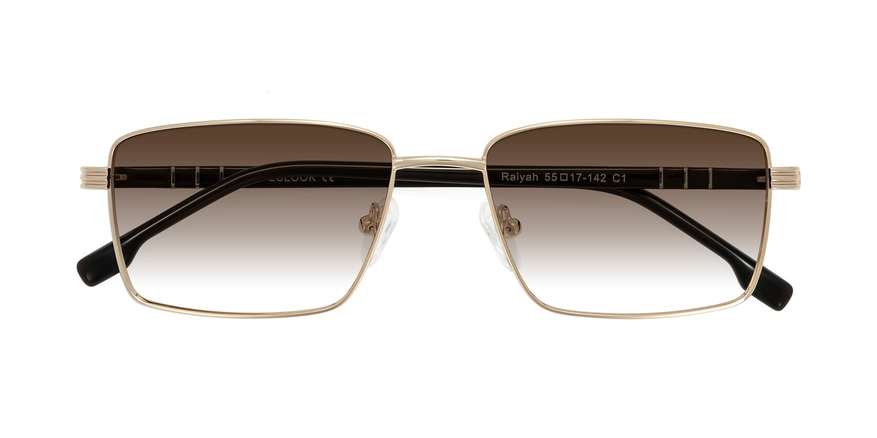 Folded Front of Raiyah in Gold/Dark Brown with Brown Gradient Lenses