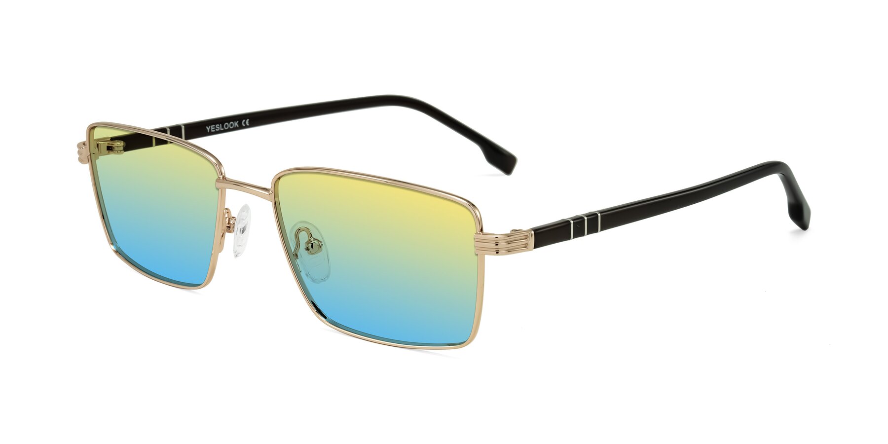Angle of Raiyah in Gold/Dark Brown with Yellow / Blue Gradient Lenses