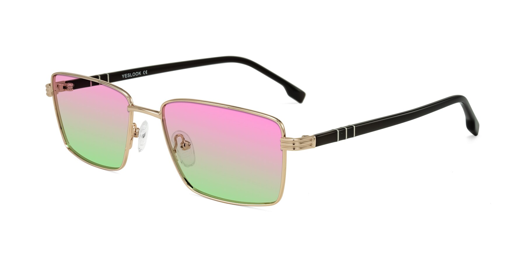 Angle of Raiyah in Gold/Dark Brown with Pink / Green Gradient Lenses