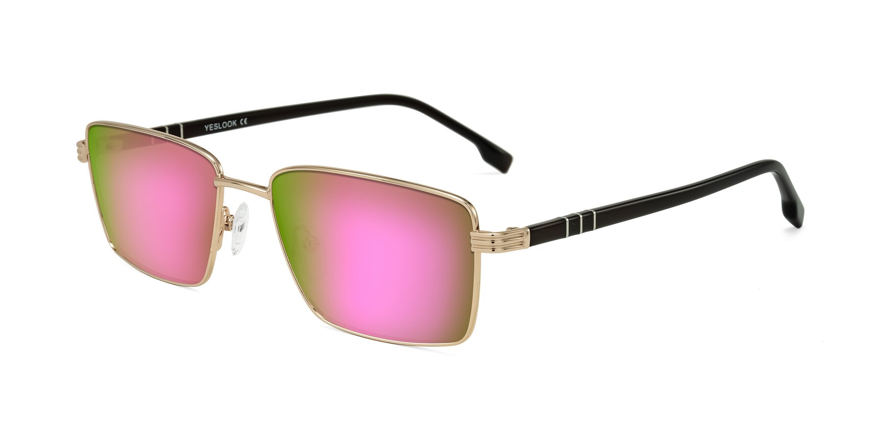 Angle of Raiyah in Gold/Dark Brown with Pink Mirrored Lenses