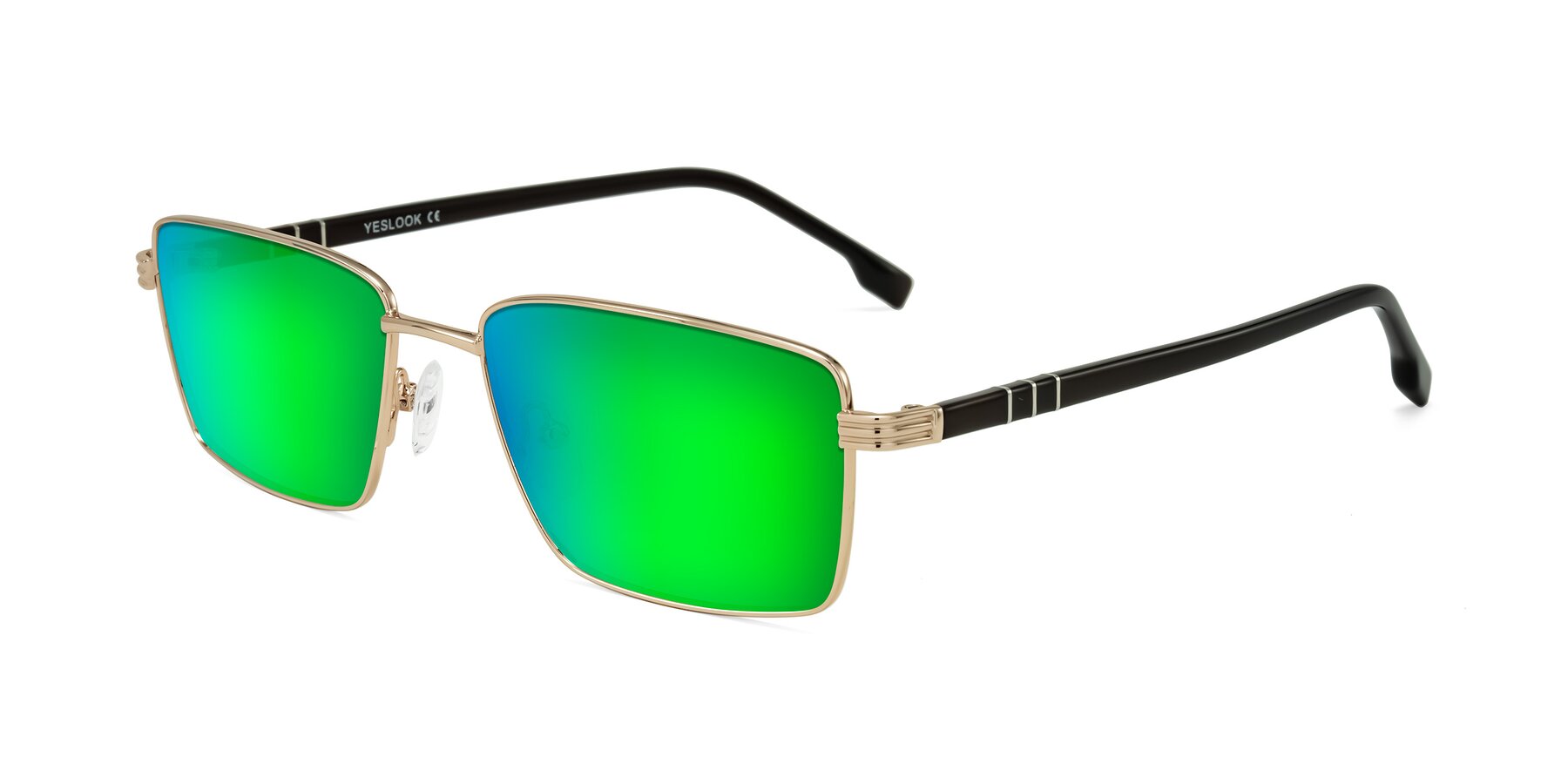 Angle of Raiyah in Gold/Dark Brown with Green Mirrored Lenses