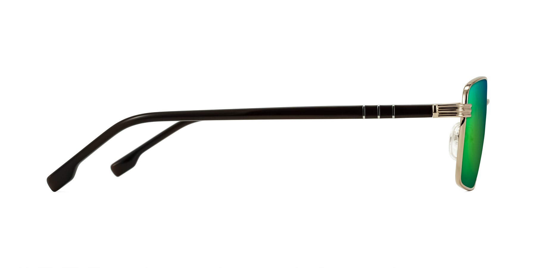 Side of Raiyah in Gold/Dark Brown with Green Mirrored Lenses