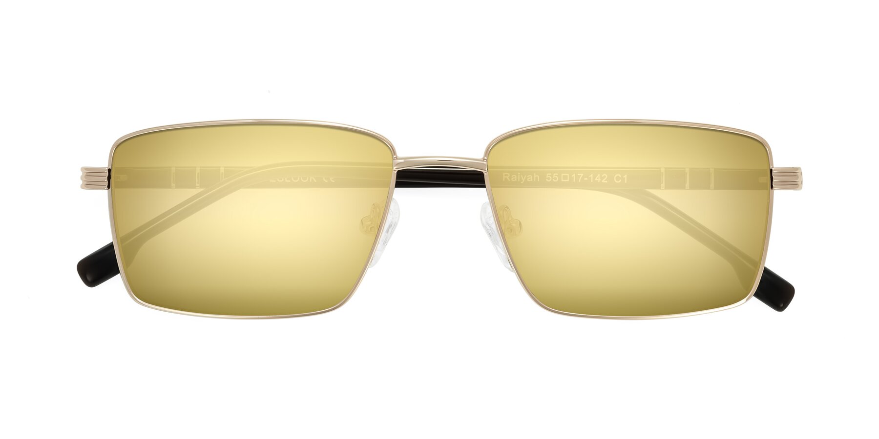 Folded Front of Raiyah in Gold/Dark Brown with Gold Mirrored Lenses
