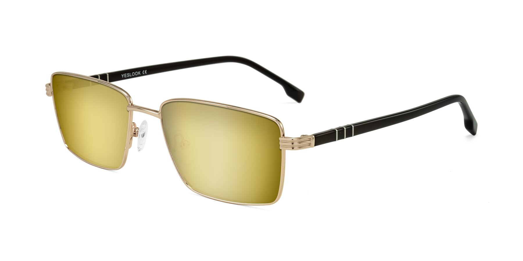 Angle of Raiyah in Gold/Dark Brown with Gold Mirrored Lenses