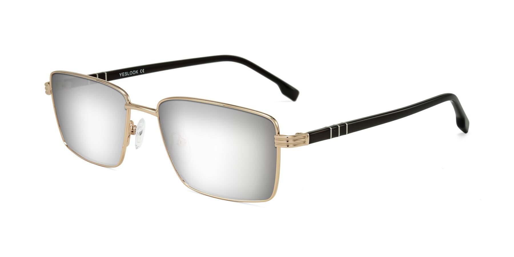 Angle of Raiyah in Gold/Dark Brown with Silver Mirrored Lenses