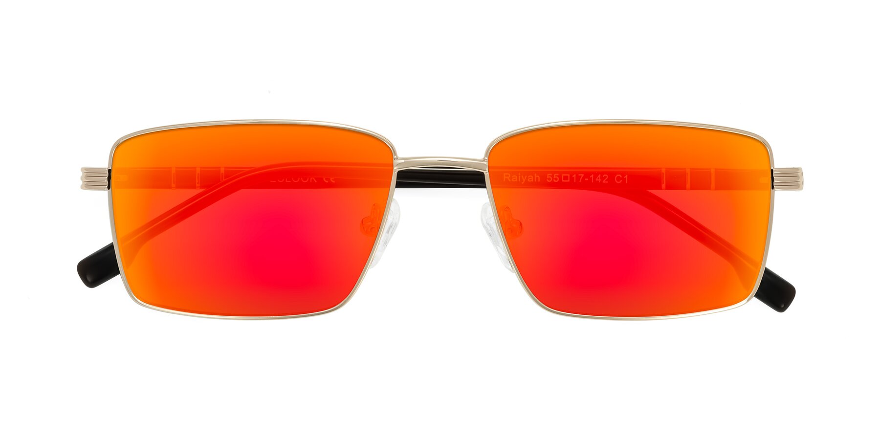 Folded Front of Raiyah in Gold/Dark Brown with Red Gold Mirrored Lenses