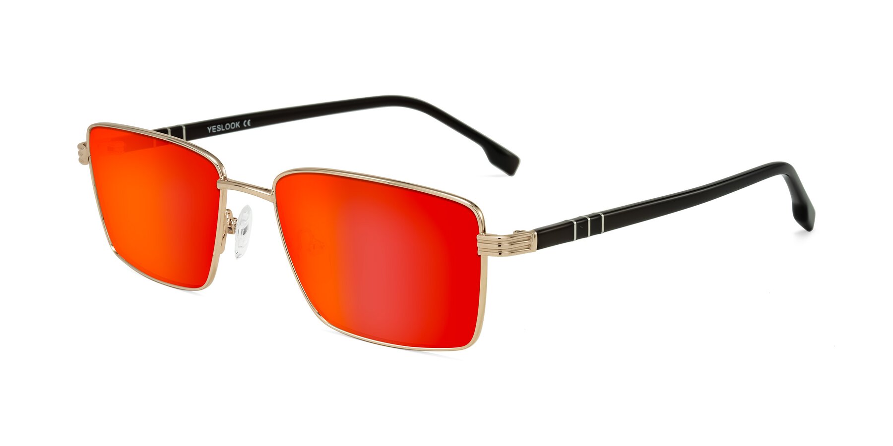 Angle of Raiyah in Gold/Dark Brown with Red Gold Mirrored Lenses