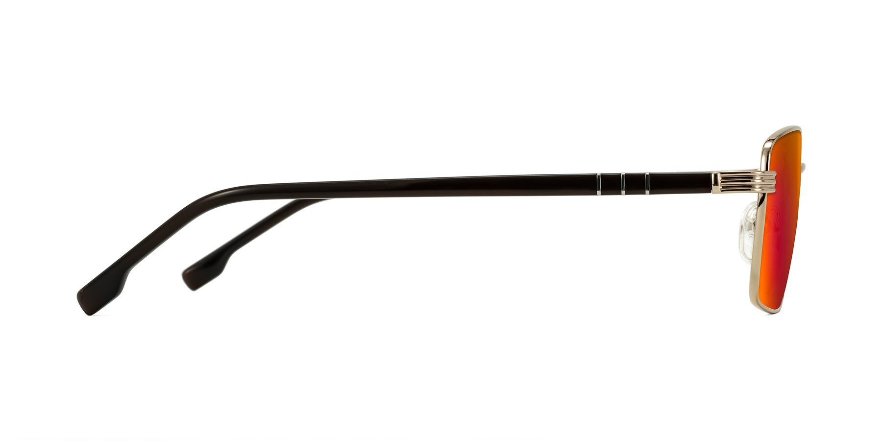 Side of Raiyah in Gold/Dark Brown with Red Gold Mirrored Lenses