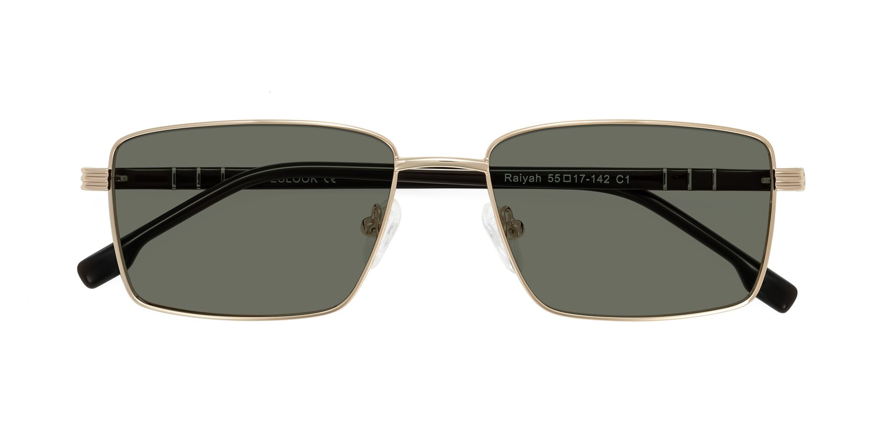 Folded Front of Raiyah in Gold/Dark Brown with Gray Polarized Lenses