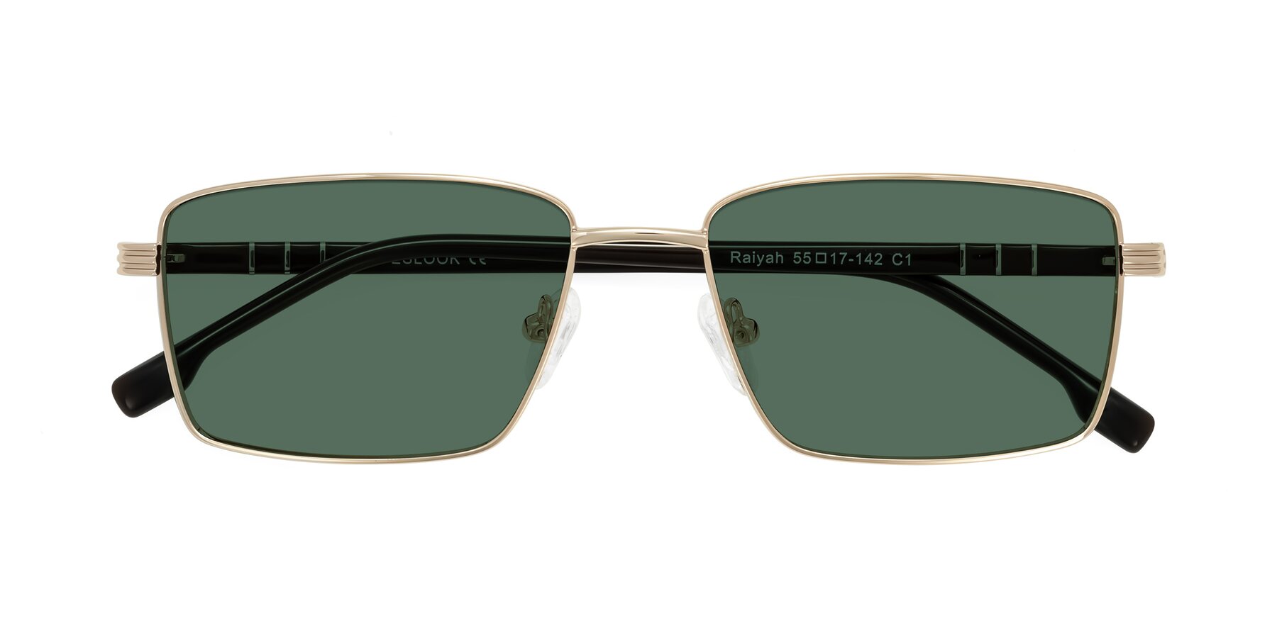 Folded Front of Raiyah in Gold/Dark Brown with Green Polarized Lenses