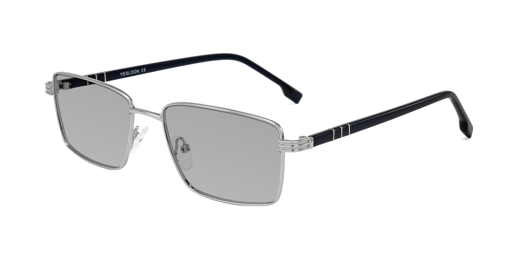 Angle of Raiyah in Silver/Dark Blue with Light Gray Tinted Lenses