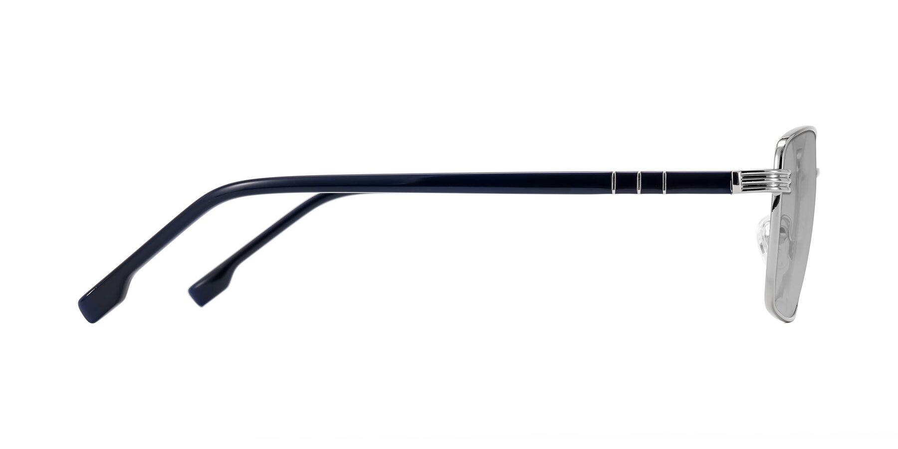 Side of Raiyah in Silver/Dark Blue with Light Gray Tinted Lenses