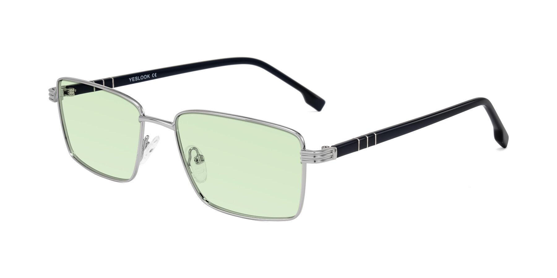 Angle of Raiyah in Silver/Dark Blue with Light Green Tinted Lenses