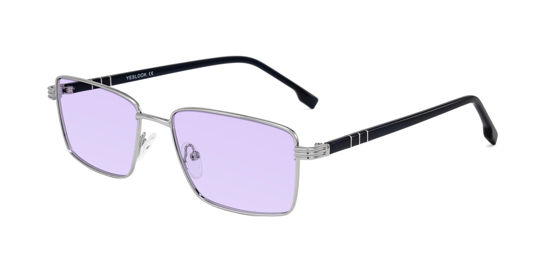 Angle of Raiyah in Silver/Dark Blue with Light Purple Tinted Lenses