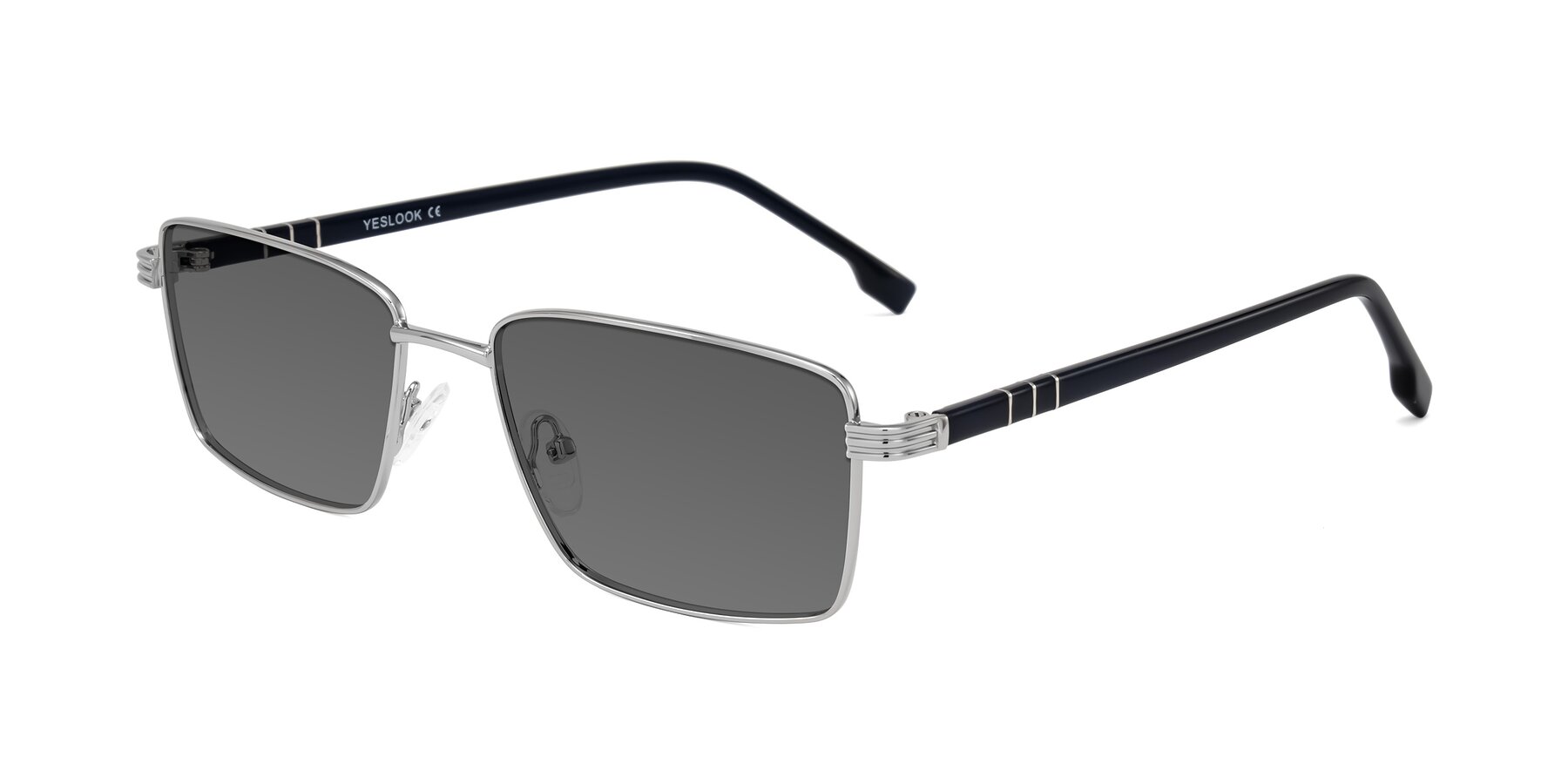 Angle of Raiyah in Silver/Dark Blue with Medium Gray Tinted Lenses