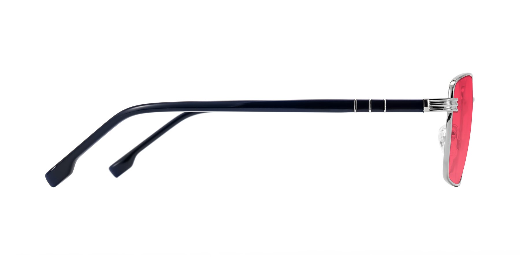 Side of Raiyah in Silver/Dark Blue with Red Tinted Lenses