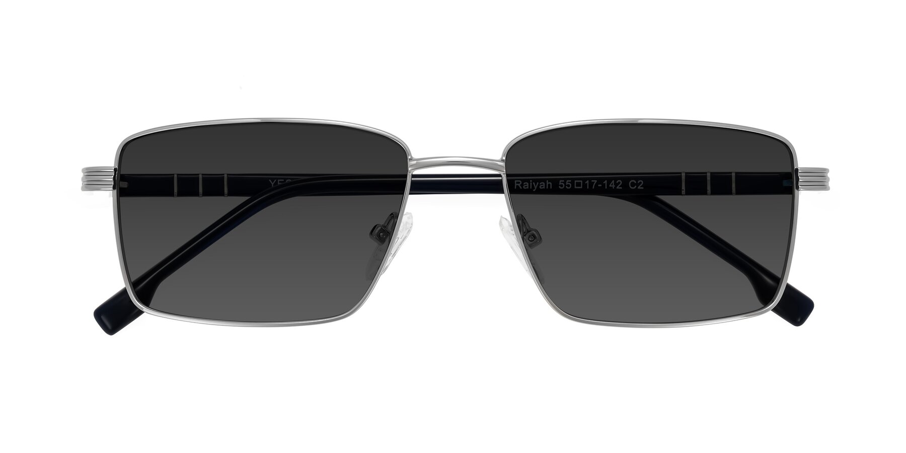 Folded Front of Raiyah in Silver/Dark Blue with Gray Tinted Lenses