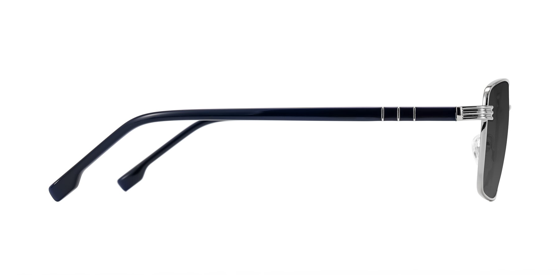 Side of Raiyah in Silver/Dark Blue with Gray Tinted Lenses