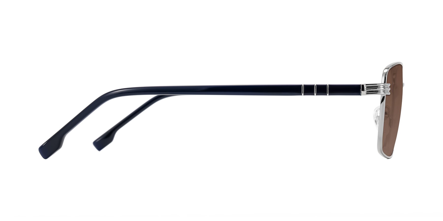 Side of Raiyah in Silver/Dark Blue with Brown Tinted Lenses