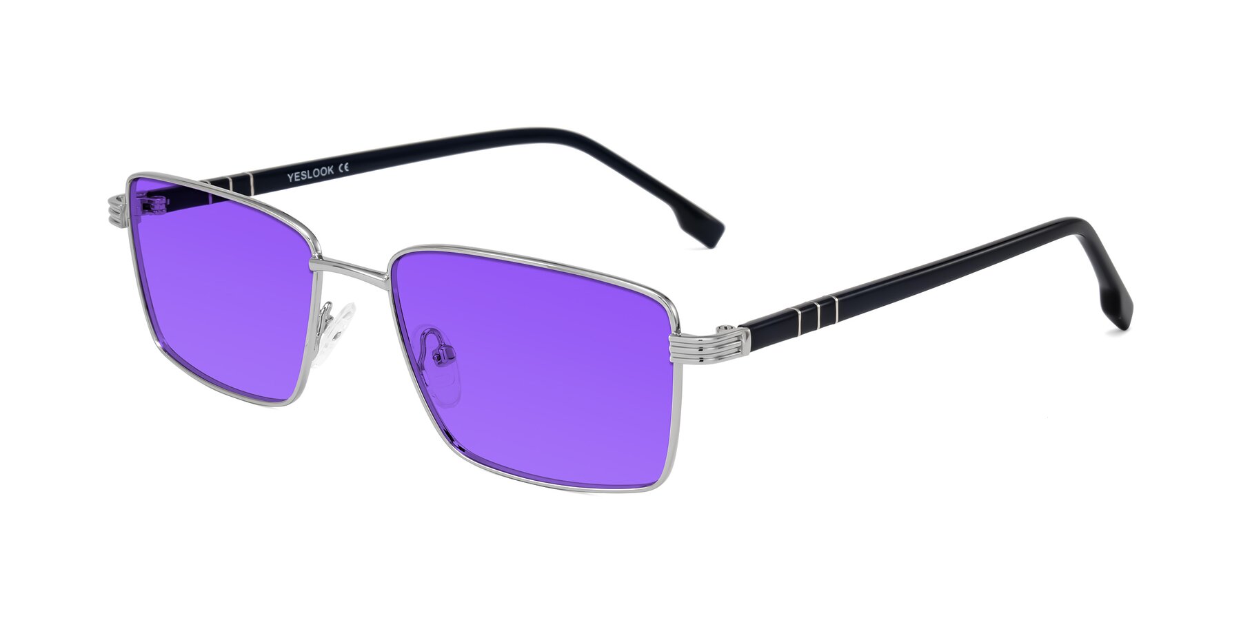 Angle of Raiyah in Silver/Dark Blue with Purple Tinted Lenses