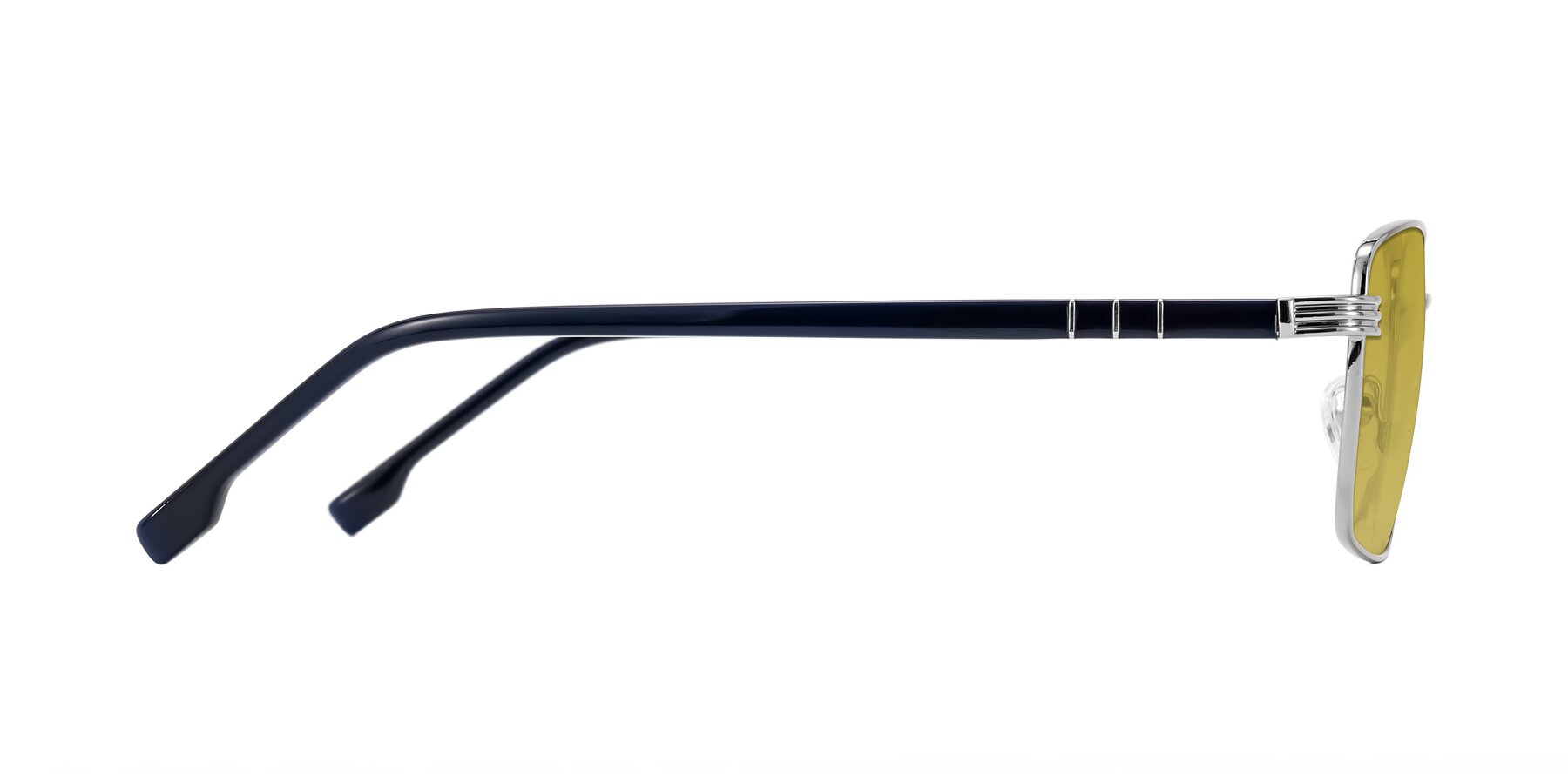 Side of Raiyah in Silver/Dark Blue with Champagne Tinted Lenses