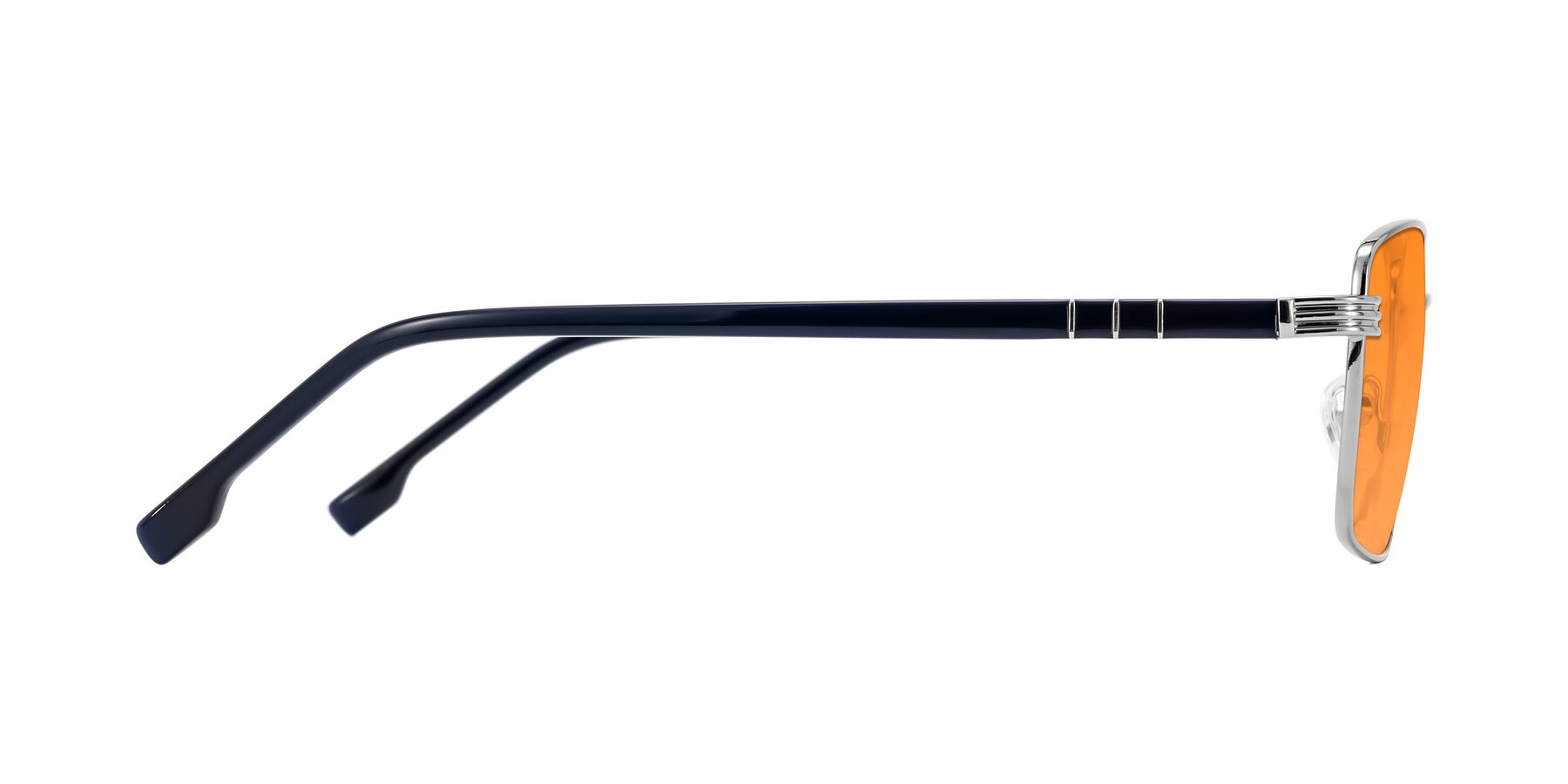 Side of Raiyah in Silver/Dark Blue with Orange Tinted Lenses