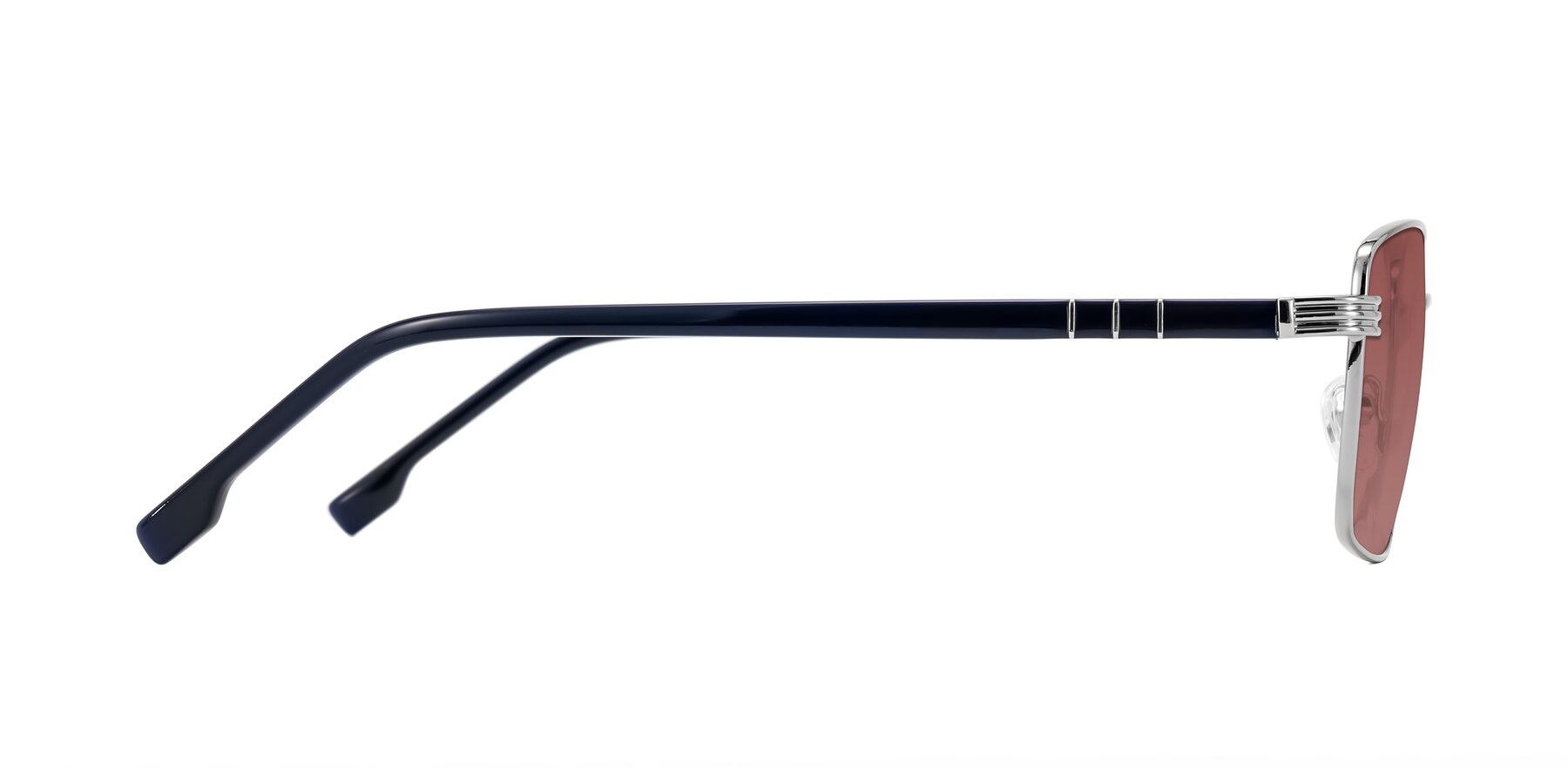 Side of Raiyah in Silver/Dark Blue with Garnet Tinted Lenses