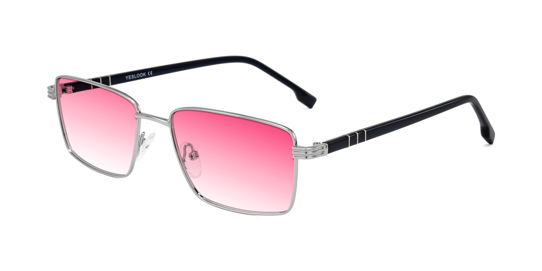 Angle of Raiyah in Silver/Dark Blue with Pink Gradient Lenses