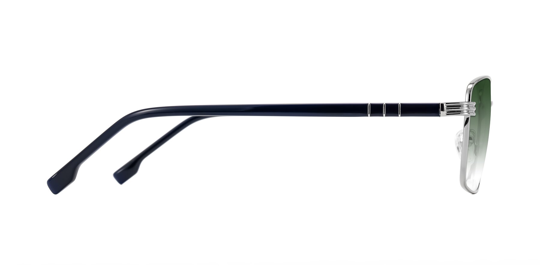 Side of Raiyah in Silver/Dark Blue with Green Gradient Lenses