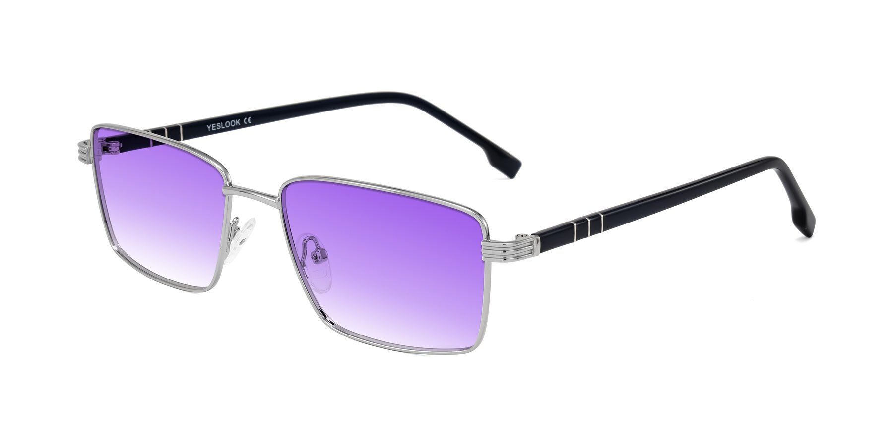 Angle of Raiyah in Silver/Dark Blue with Purple Gradient Lenses