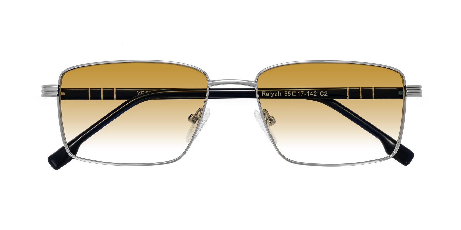 Folded Front of Raiyah in Silver/Dark Blue with Champagne Gradient Lenses