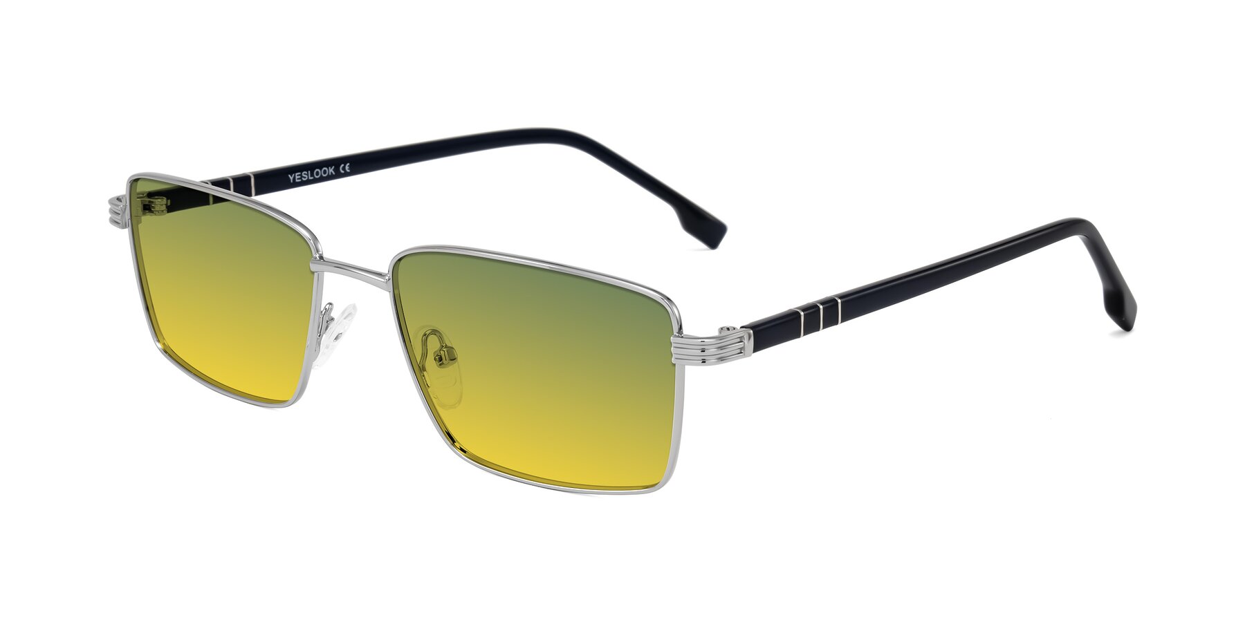 Angle of Raiyah in Silver/Dark Blue with Green / Yellow Gradient Lenses