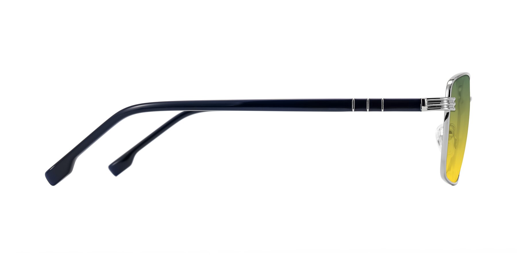 Side of Raiyah in Silver/Dark Blue with Green / Yellow Gradient Lenses