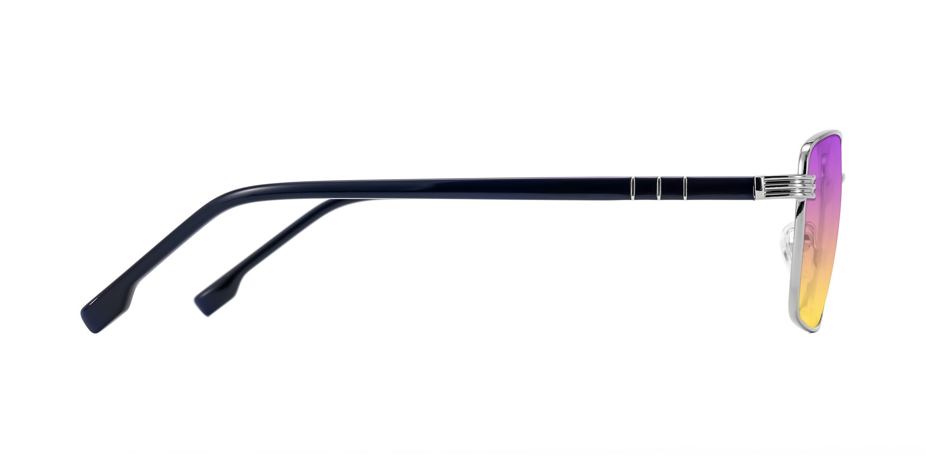 Side of Raiyah in Silver/Dark Blue with Purple / Yellow Gradient Lenses