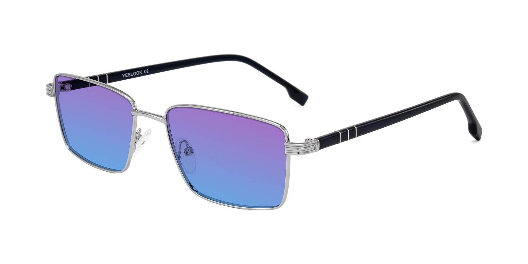 Angle of Raiyah in Silver/Dark Blue with Purple / Blue Gradient Lenses