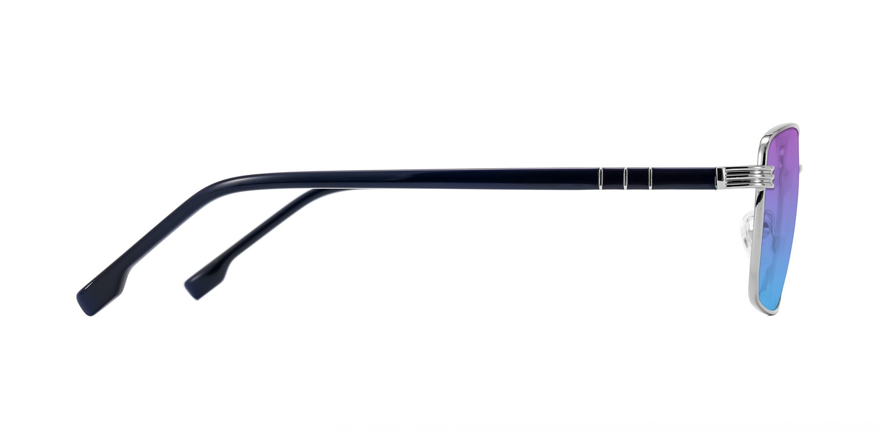 Side of Raiyah in Silver/Dark Blue with Purple / Blue Gradient Lenses