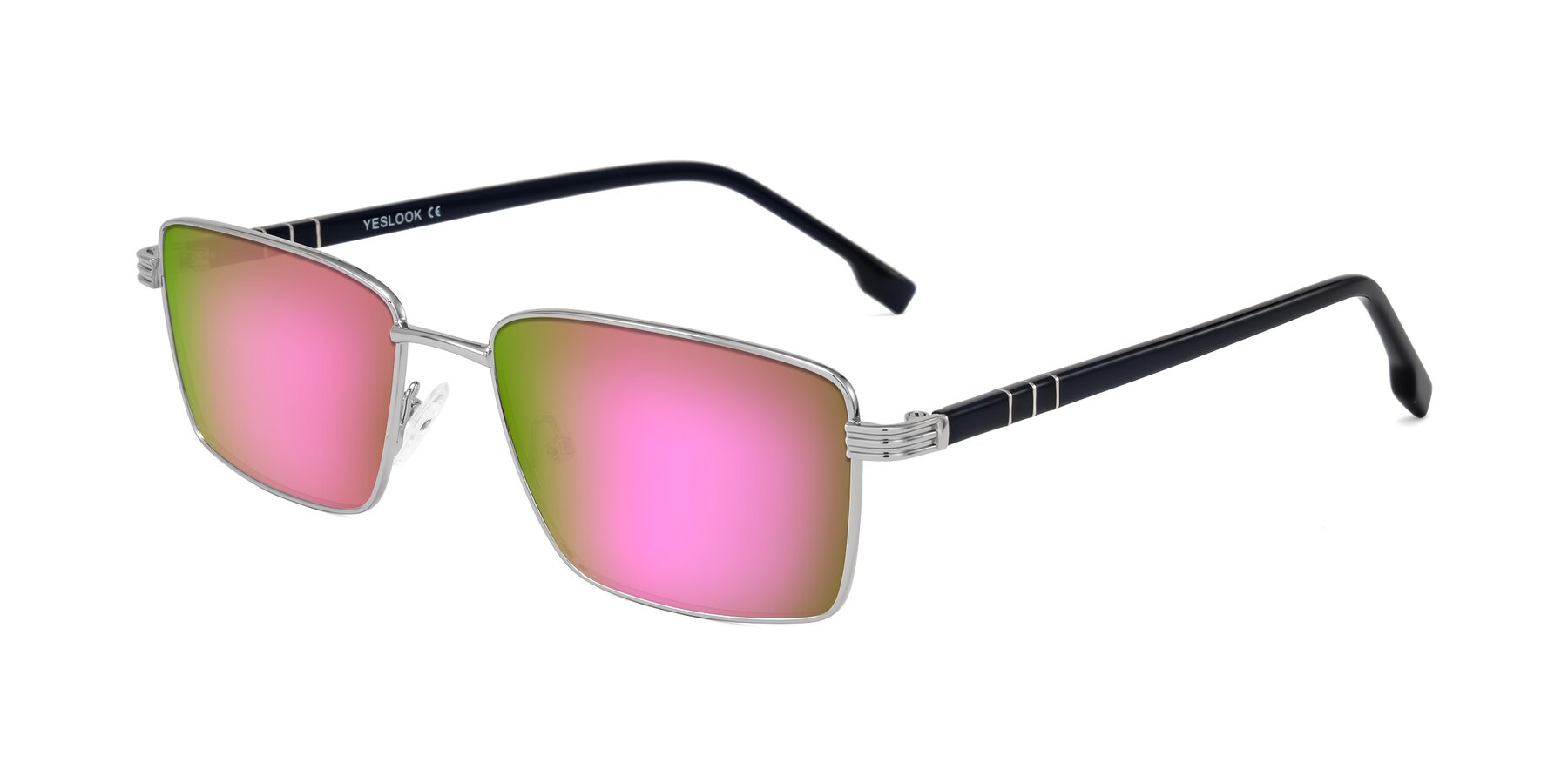 Angle of Raiyah in Silver/Dark Blue with Pink Mirrored Lenses