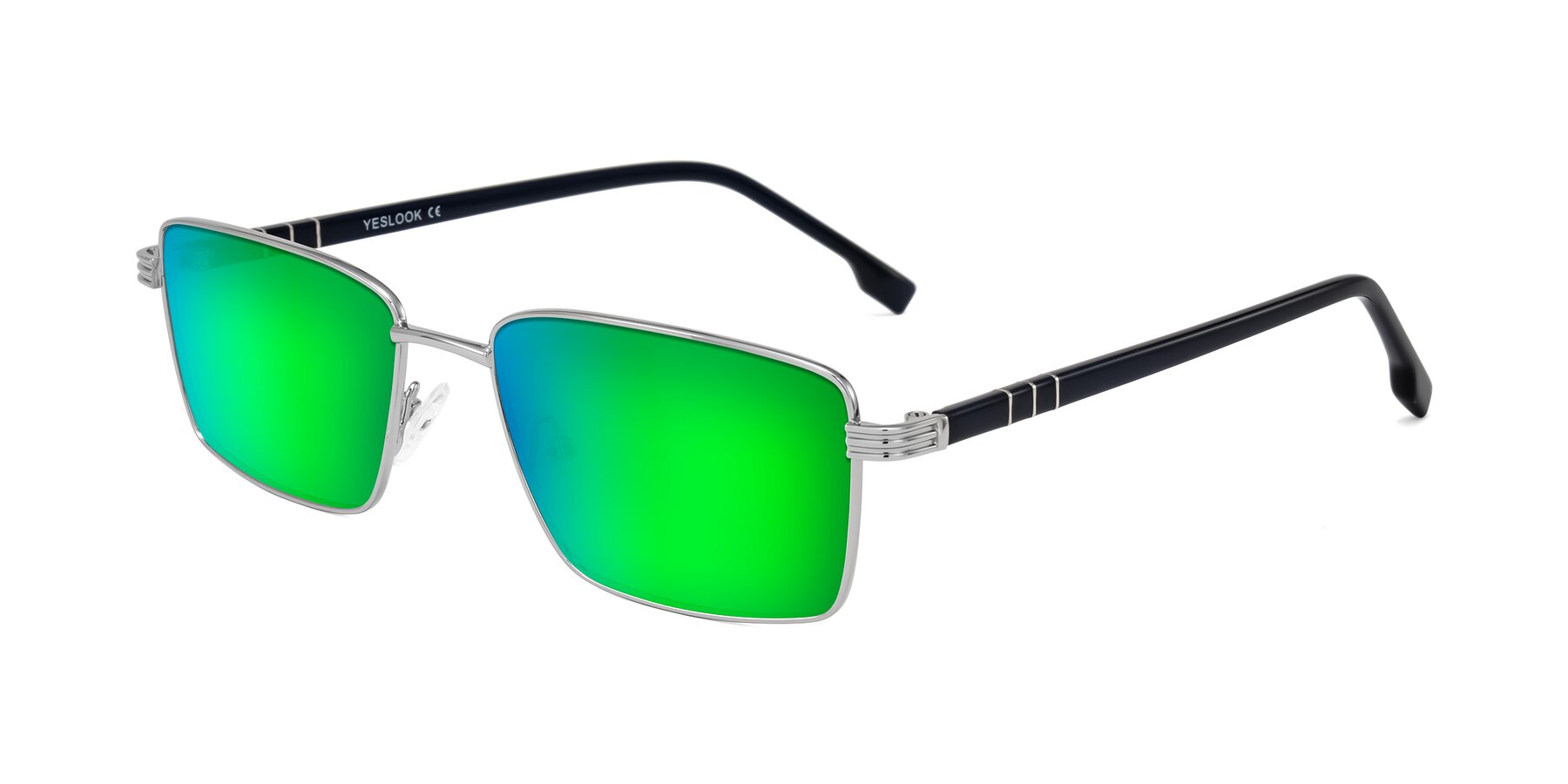 Angle of Raiyah in Silver/Dark Blue with Green Mirrored Lenses