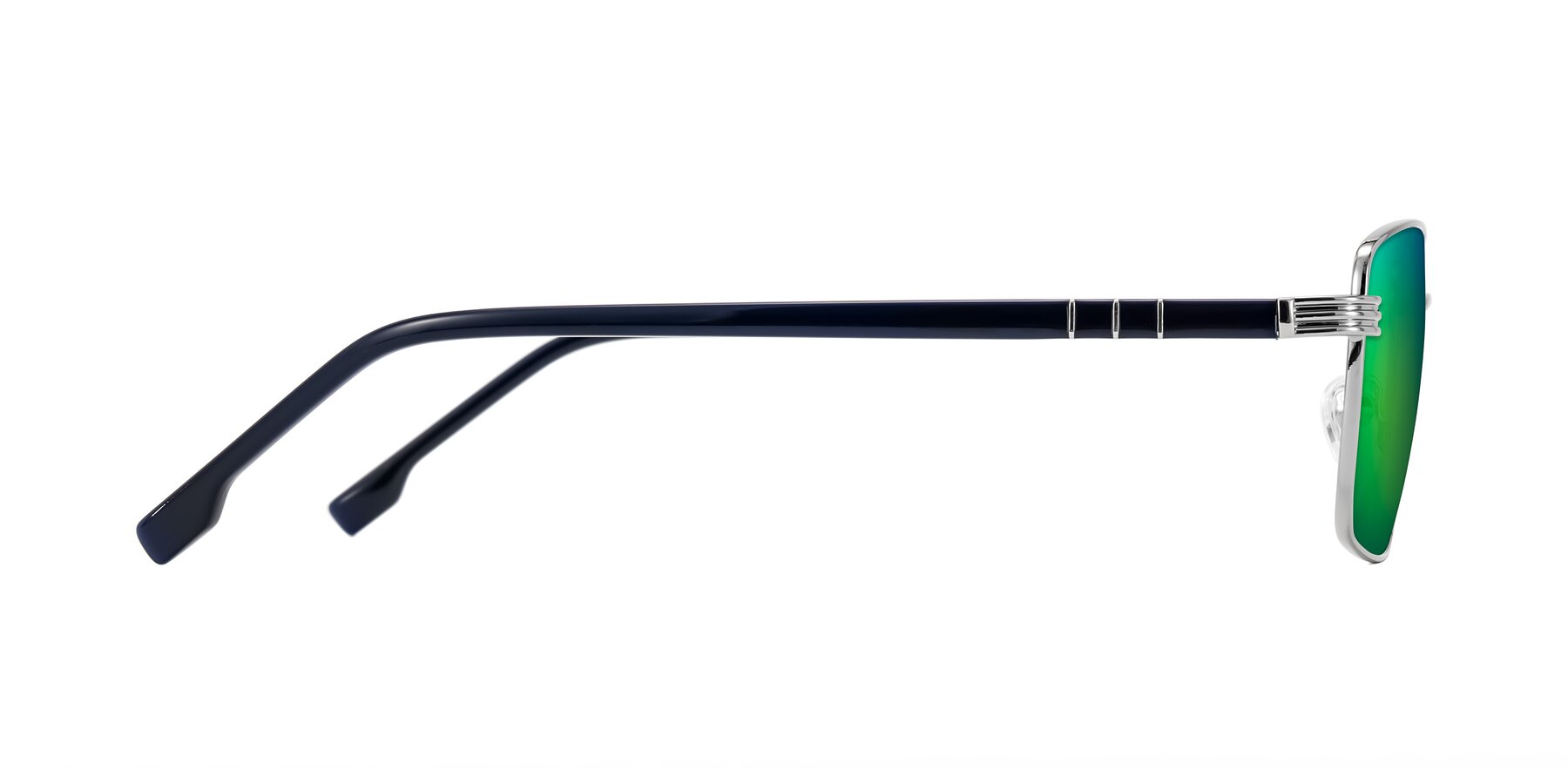 Side of Raiyah in Silver/Dark Blue with Green Mirrored Lenses