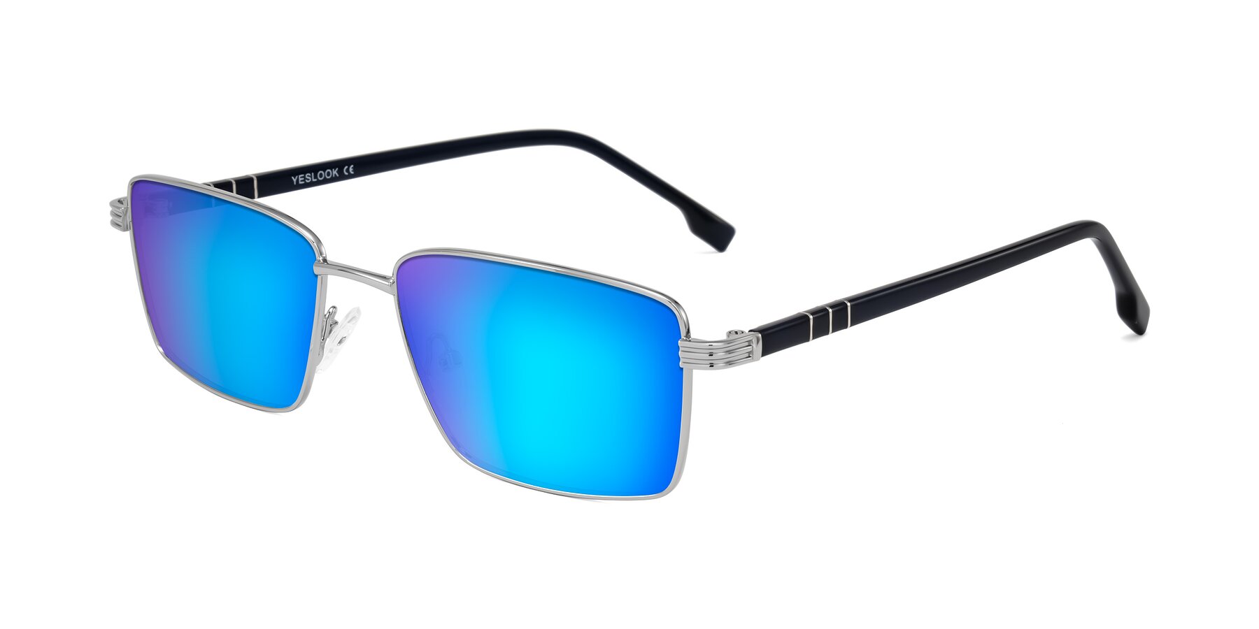 Angle of Raiyah in Silver/Dark Blue with Blue Mirrored Lenses