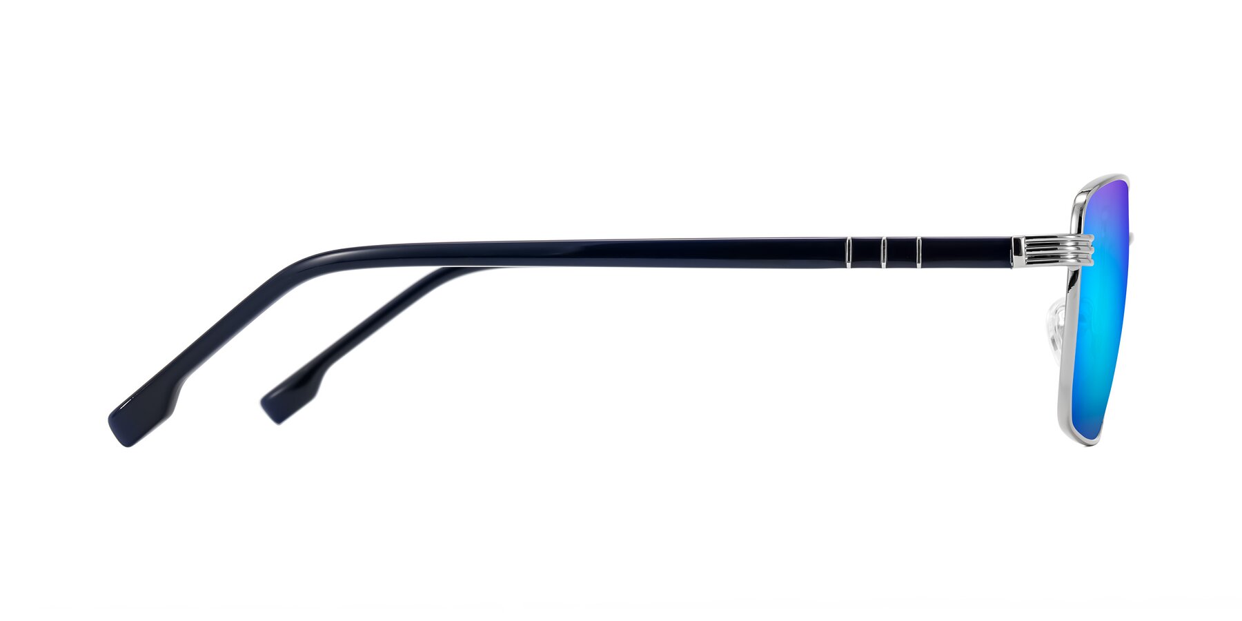 Side of Raiyah in Silver/Dark Blue with Blue Mirrored Lenses