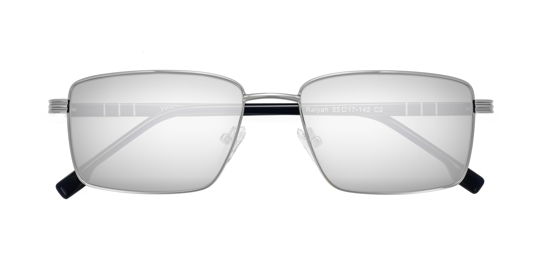 Folded Front of Raiyah in Silver/Dark Blue with Silver Mirrored Lenses