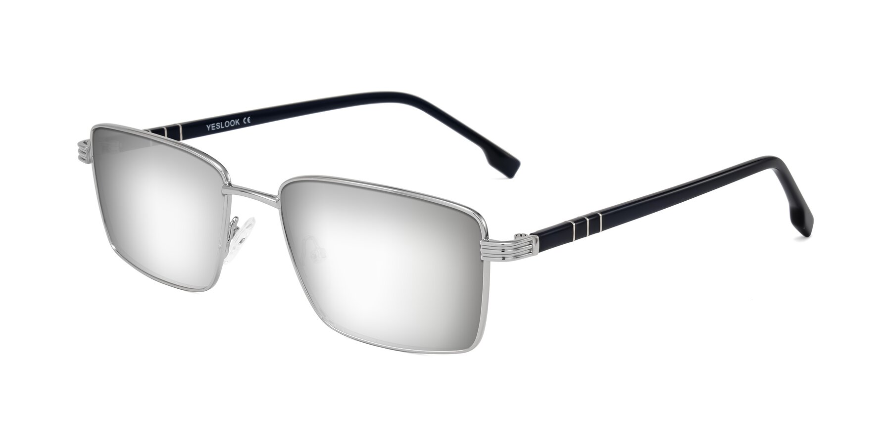 Angle of Raiyah in Silver/Dark Blue with Silver Mirrored Lenses