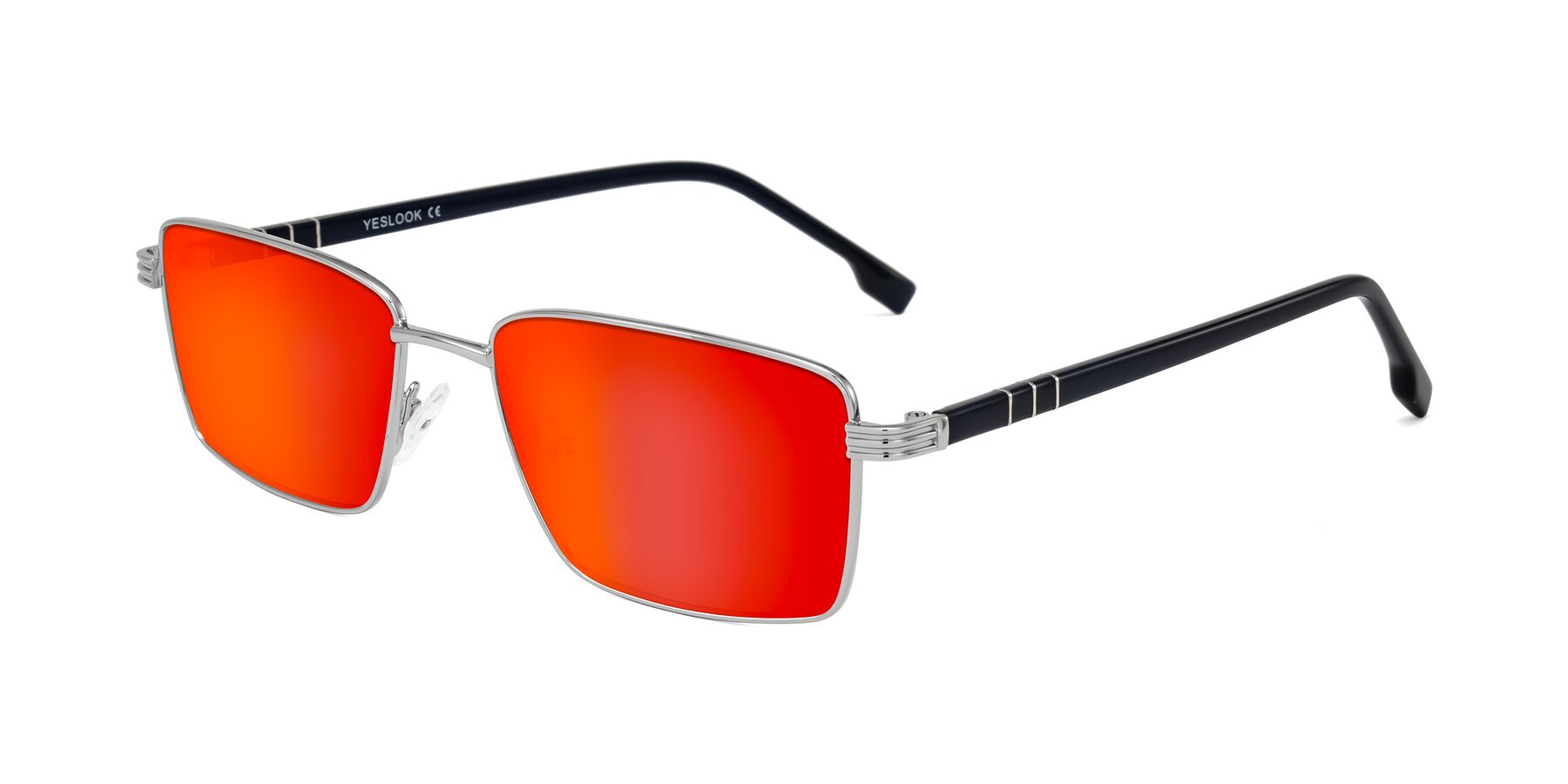 Angle of Raiyah in Silver/Dark Blue with Red Gold Mirrored Lenses