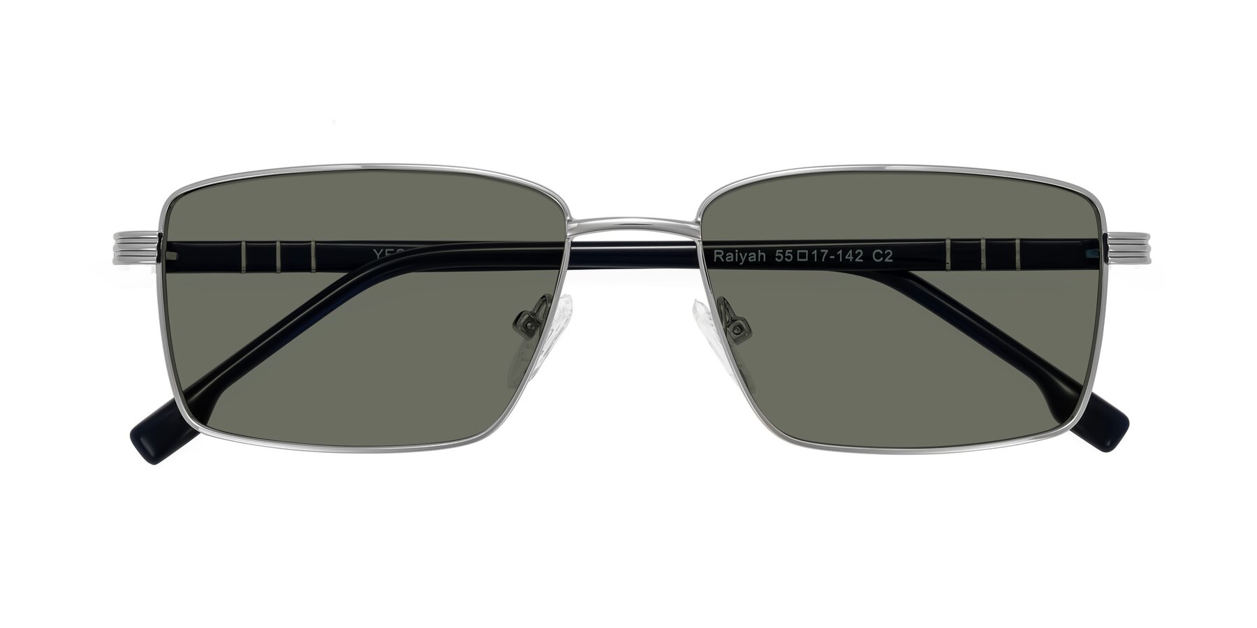 Folded Front of Raiyah in Silver/Dark Blue with Gray Polarized Lenses
