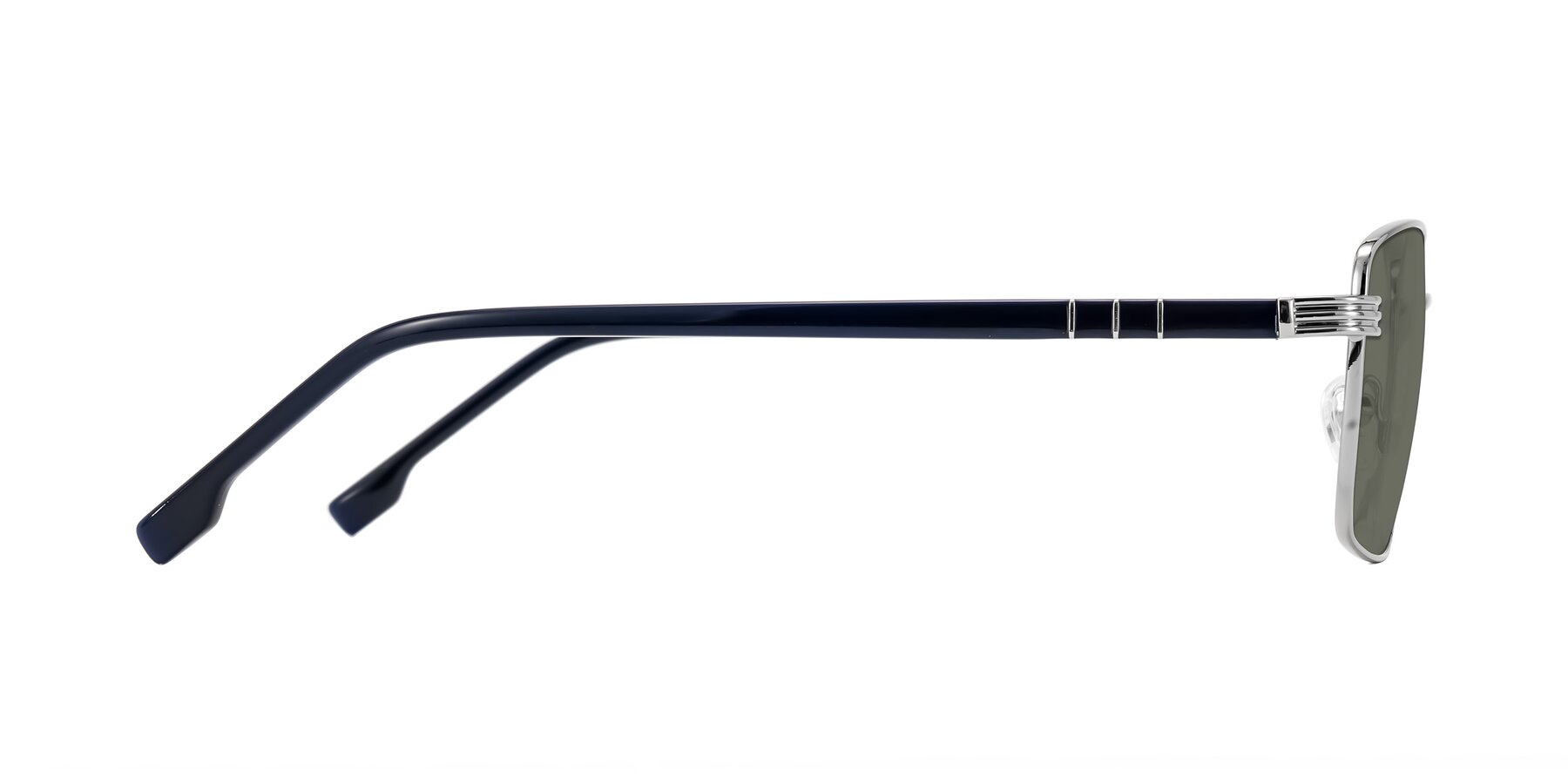 Side of Raiyah in Silver/Dark Blue with Gray Polarized Lenses