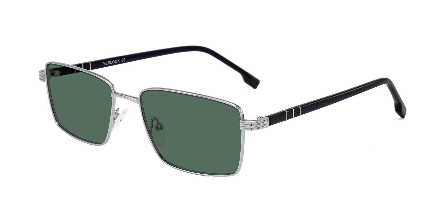 Angle of Raiyah in Silver/Dark Blue with Green Polarized Lenses